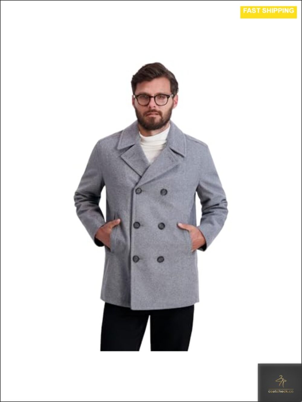 Nautica Men's Wool Blend Peacoat Double-Breasted Winter Coat Notch Lapel